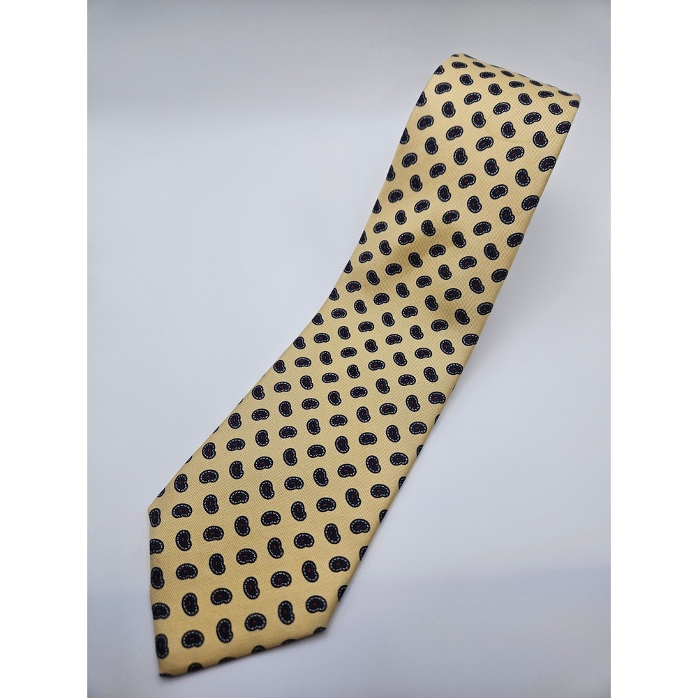 Robert Talbott Silk Tie Gold Paisley Hand Printed Italy USA 58.25"x3.25"